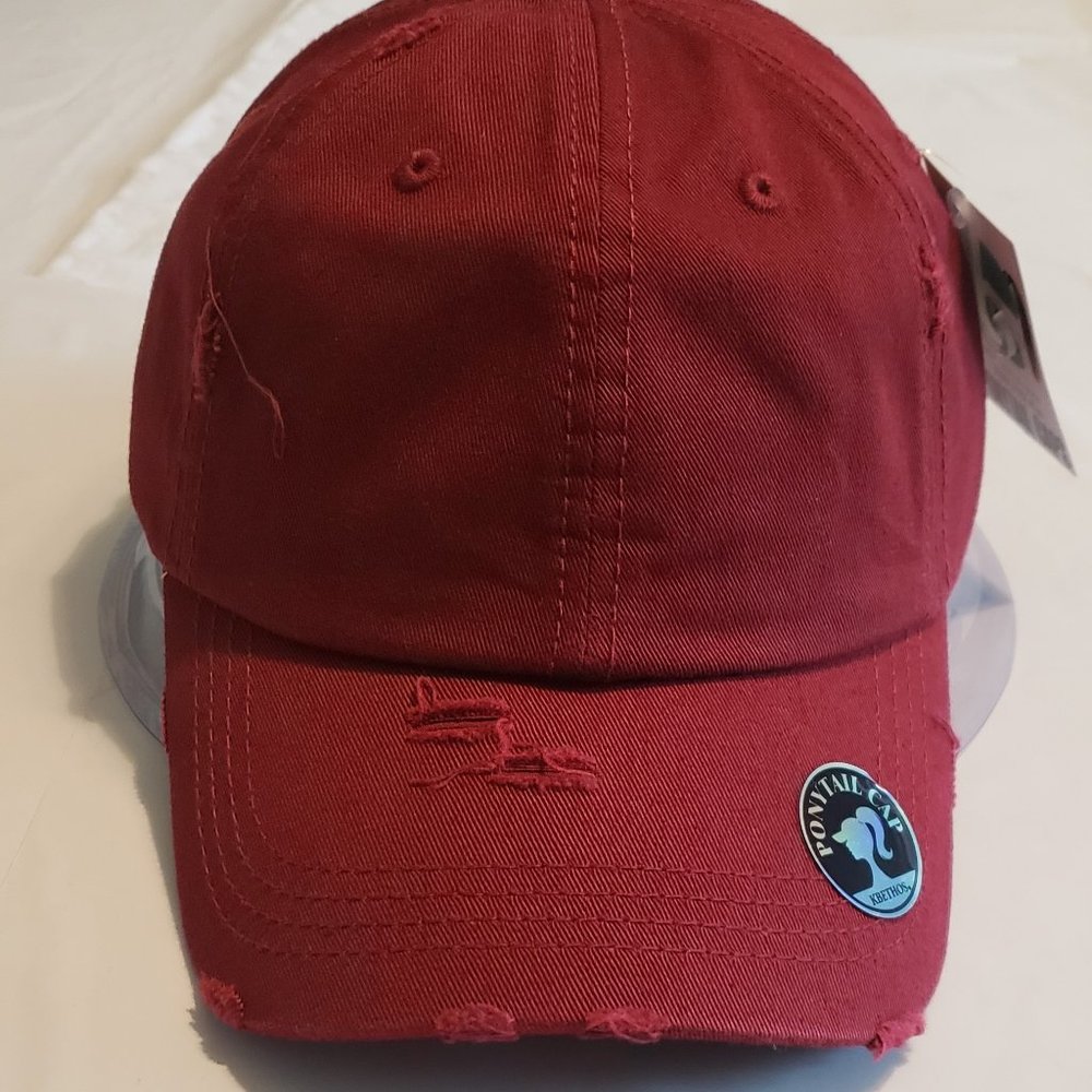 Burgundy: KB Washed Cotton Ponytail Cap
